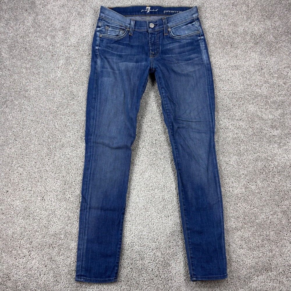 7 For All Mankind Gwenevere Skinny Jeans Dark Wash Low Rise Blue Womens Size 26